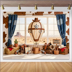 Lofaris Cowboy Birthday Backdrop with Hot Air Balloon and Desert Landscape Western Theme Party Background for Photography