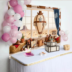Lofaris Cowboy Birthday Backdrop with Hot Air Balloon and Desert Landscape Western Theme Party Background for Photography