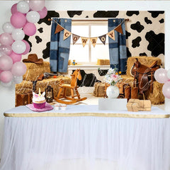 Lofaris Cowboy Western Photography Backdrop with Cow Print and Hay Bales Rustic Farm Studio Background for Kids Photoshoot