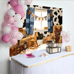 Lofaris Cowboy Western Photography Backdrop with Cow Print and Hay Bales Rustic Farm Studio Background for Kids Photoshoot