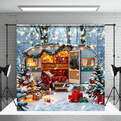 Lofaris Cozy Camper Van Decorations Winter Forest Backdrop