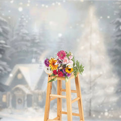 Lofaris Cozy Christmas Cottage Photography Backdrop Painterly Winter Snow Scene Holiday Mini Session Background