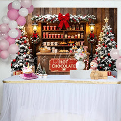 Lofaris Cozy Christmas Hot Chocolate Stand Backdrop with Snowman and Decorated Trees Winter Holiday Decor for Photoshoot