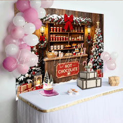 Lofaris Cozy Christmas Hot Chocolate Stand Backdrop with Snowman and Decorated Trees Winter Holiday Decor for Photoshoot