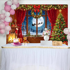 Lofaris Cozy Christmas Room Backdrop with Fireplace and Decorated Tree Magical Winter Night Background for Holiday Party Photoshoot