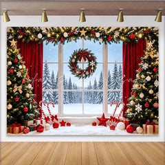 Lofaris Cozy Christmas Window Scene Backdrop with Snowy Winter Landscape Festive Holiday Background for Studio Photography