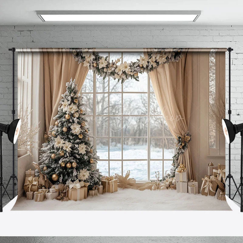 Lofaris Cozy Indoor Curtain Window Wreath Christmas Backdrop
