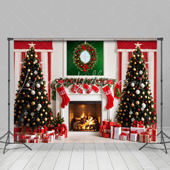 Lofaris Cozy Indoor Fireplace Socks Wreath Christmas Backdrop