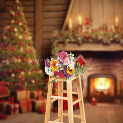 Lofaris Cozy Xtmas Scene Gifts Stockings Fireplace Backdrop
