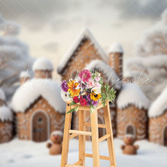 Lofaris Cute Brown House Snowy Forest Christmas Backdrop