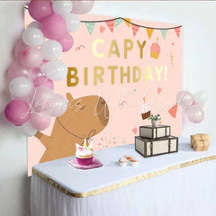 Lofaris Cute Capybara Birthday Backdrop Pink Sweet Party Background for Girls Kids Celebration
