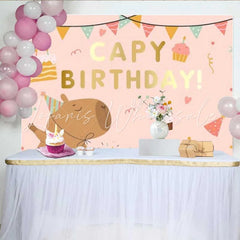 Lofaris Cute Capybara Birthday Backdrop Pink Sweet Party Background for Girls Kids Celebration