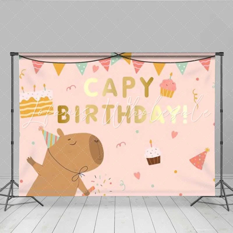 Lofaris Cute Capybara Birthday Backdrop Pink Sweet Party Background for Girls Kids Celebration