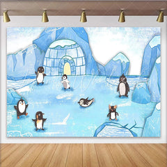 Lofaris Cute Cartoon Arctic Penguin Photography Backdrop Winter Wonderland Studio Background for Kids Photoshoot
