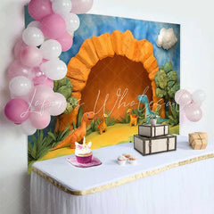 Lofaris Cute Cartoon Dinosaurs and Cave Birthday Cake Smash Backdrop Prehistoric Jungle Party Decor