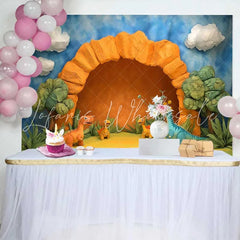 Lofaris Cute Cartoon Dinosaurs and Cave Birthday Cake Smash Backdrop Prehistoric Jungle Party Decor