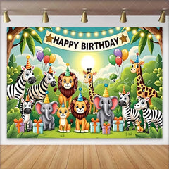 Lofaris Cute Cartoon Jungle Animals Happy Birthday Backdrop Safari Wild One Party Decor