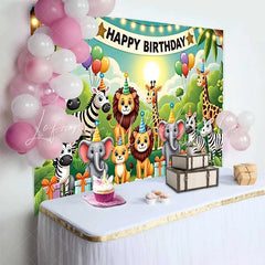 Lofaris Cute Cartoon Jungle Animals Happy Birthday Backdrop Safari Wild One Party Decor