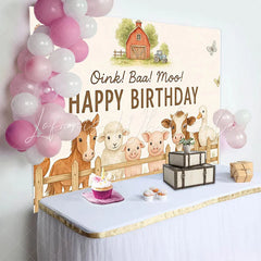 Lofaris Cute Farm Animal Birthday Backdrop with Oink Baa Moo Rustic Barnyard Photo Background for Kids Party Decoration