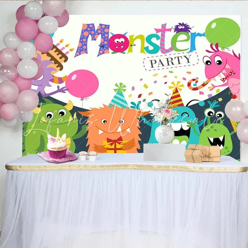 Lofaris Cute Monster Birthday Party Backdrop Cartoon Little Monsters Photography Background Kids 1st Birthday Baby Shower Decor
