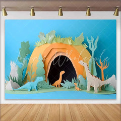 Lofaris Cute Paper Cut Dinosaurs Prehistoric Cave Birthday Cake Smash Backdrop Jungle Foliage Baby Birthday Party Decor