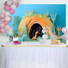 Lofaris Cute Paper Cut Dinosaurs Prehistoric Cave Birthday Cake Smash Backdrop Jungle Foliage Baby Birthday Party Decor