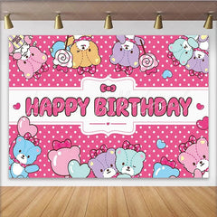 Lofaris Cute Pink Polka Dot Cartoon Animal Birthday Backdrop for Girls Happy Birthday Party Background with Sweet Lollipops for Photoshoot