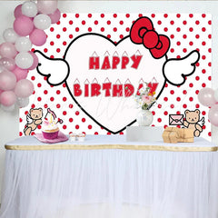 Lofaris Cute Red Polka Dot Birthday Backdrop with Heart and Bow Adorable Teddy Bear Photo Background for Girls Party