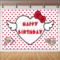 Lofaris Cute Red Polka Dot Birthday Backdrop with Heart and Bow Adorable Teddy Bear Photo Background for Girls Party