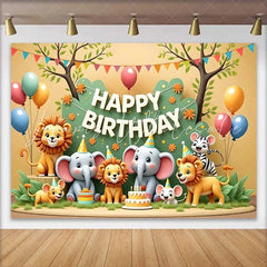 Lofaris Cute Safari Jungle Animals Happy Birthday Backdrop Colorful Wild One Party Decor for Kids