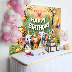Lofaris Cute Safari Jungle Animals Happy Birthday Backdrop Colorful Wild One Party Decor for Kids