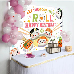 Lofaris Cute Sushi Happy Birthday Backdrop with Chopsticks and Confetti Let the Good Times Roll Party Background for Celebration