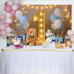 Lofaris Cute Teddy Bear and Gold Number One First Birthday Party Backdrop Blue and White Balloons Photo Booth Decor
