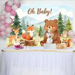 Lofaris Cute Watercolor Woodland Animals Oh Baby Shower Backdrop Forest Mountain Scenery Photography Background for Party