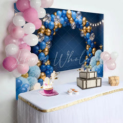 Lofaris Dark Blue Gold Balloon Garland Birthday Cake Smash Backdrop Golden Stars String Lights Boy Party Photography Background