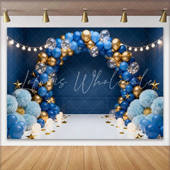 Lofaris Dark Blue Gold Balloon Garland Birthday Cake Smash Backdrop Golden Stars String Lights Boy Party Photography Background