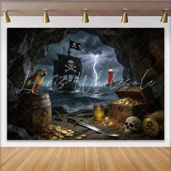 Lofaris Dark Cave Pirate Photography Backdrop with Treasure and Stormy Sea Adventure Theme Background for Party Decor