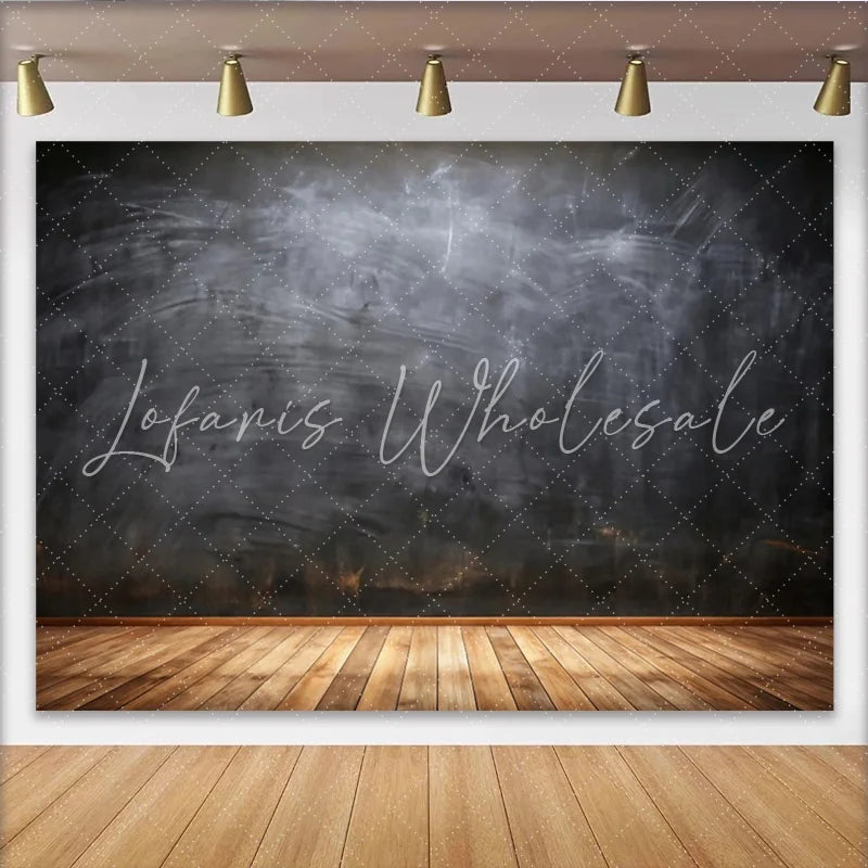 Lofaris Dark Chalkboard Wall Photography Backdrop Rustic Wood Floor Studio Background for Portraits and Events