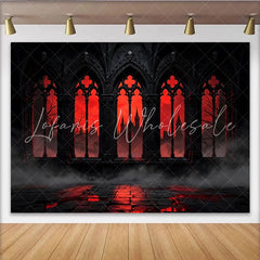 Lofaris Dark Gothic Castle Photography Backdrop with Red Sky and Arched Windows Dramatic Studio Background for Halloween Party