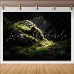 Lofaris Dark Mossy Rock Photography Backdrop with Dramatic Lighting Natural Green Forest Background for Studio Portrait Photoshoot