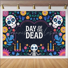 Lofaris Day of the Dead Backdrop with Sugar Skulls Candles and Bright Flowers Festive Mexican Fiesta Background for Dia de los Muertos