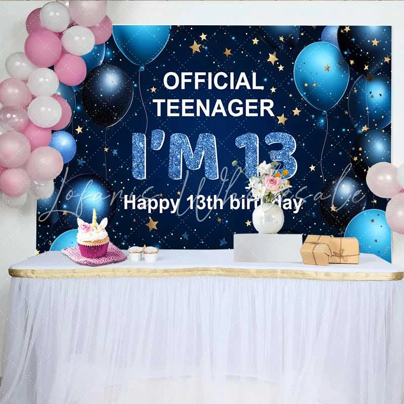 Lofaris Deep Blue and Gold 13th Birthday Backdrop Official Teenager IM 13 Glitter Stars Party Decoration