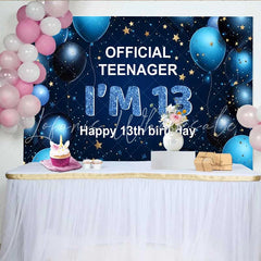 Lofaris Deep Blue and Gold 13th Birthday Backdrop Official Teenager IM 13 Glitter Stars Party Decoration
