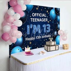 Lofaris Deep Blue and Gold 13th Birthday Backdrop Official Teenager IM 13 Glitter Stars Party Decoration