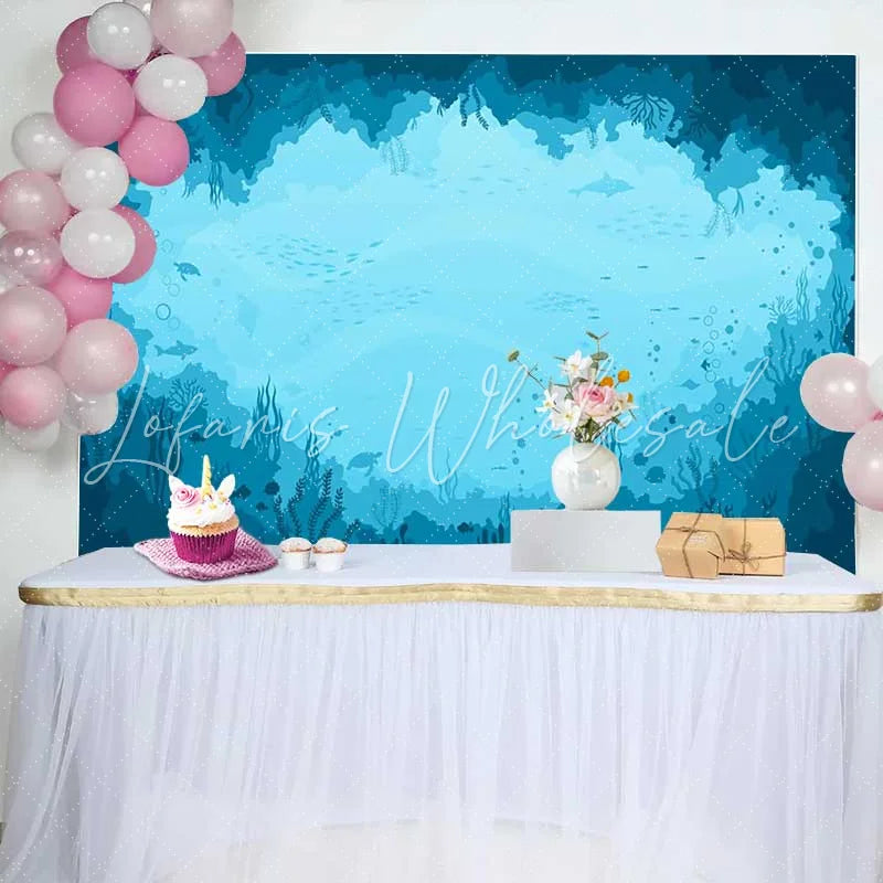 Lofaris Deep Blue Ocean Natural Scenery Backdrop with Coral Reefs and Marine Life Aquatic Photography Background