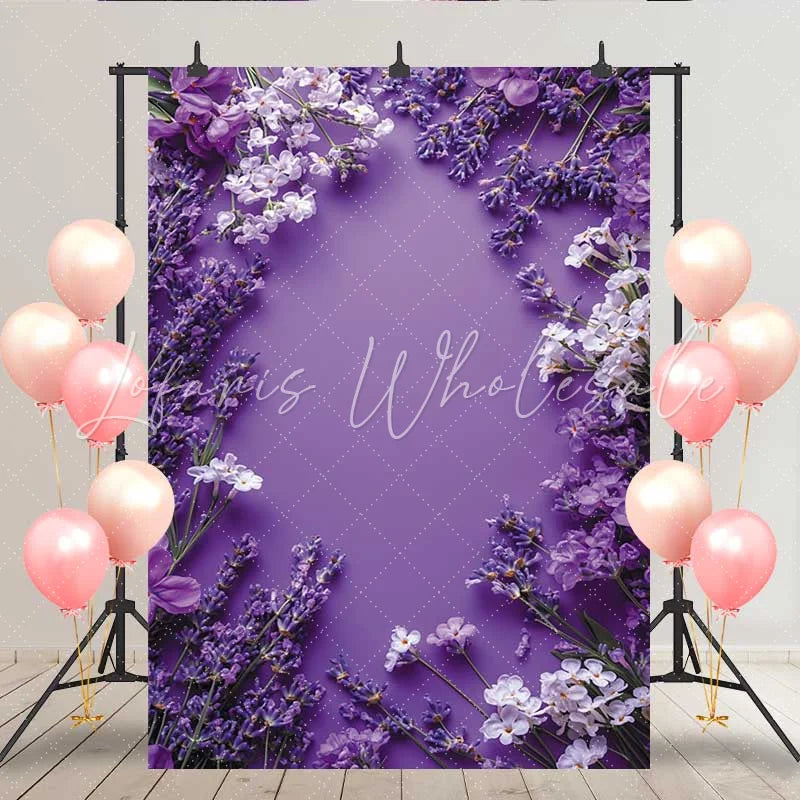 Lofaris Deep Purple Lavender Floral Backdrop Spring Flower Frame for Simple Portrait Studio