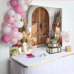 Lofaris Desert Boho Door Photography Backdrop Pampas Grass and Wooden Gate Photo Background