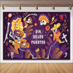 Lofaris Dia de los Muertos Backdrop with Festive Skeletons and Sombreros Cultural Mexican Holiday Background for Celebration Photography