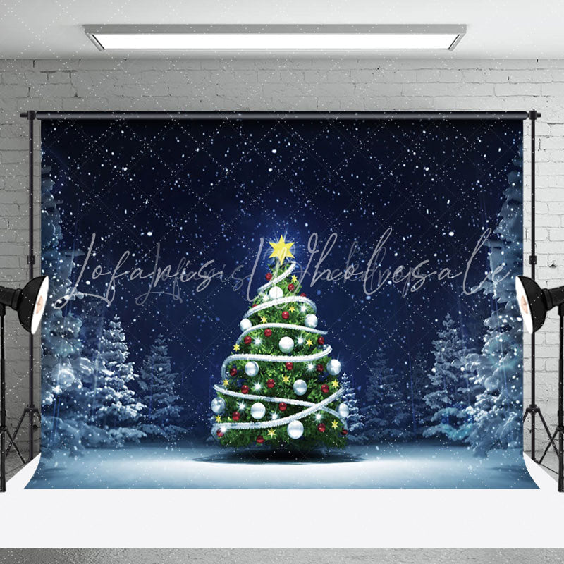 Lofaris Dim Light Snow Star White Christmas Tree Backdrop
