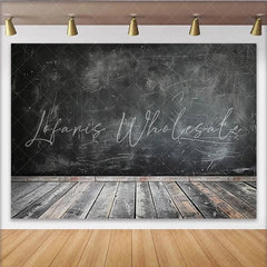 Lofaris Distressed Black Chalkboard Photography Backdrop with Wooden Floor Rustic Studio Background for Portrait and Product Photoshoot